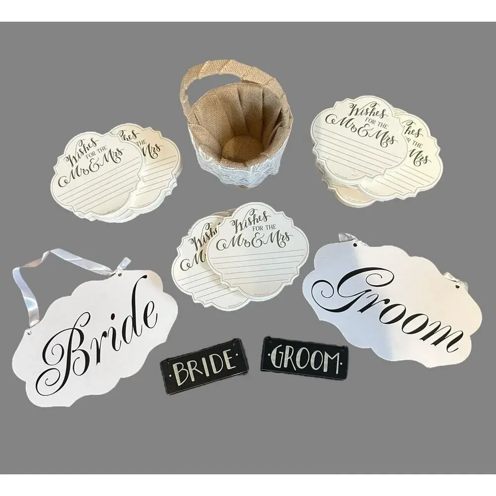 Wedding Lot Bride Groom Thank You Signs & Wishes 15 Guest Note Pads Basket